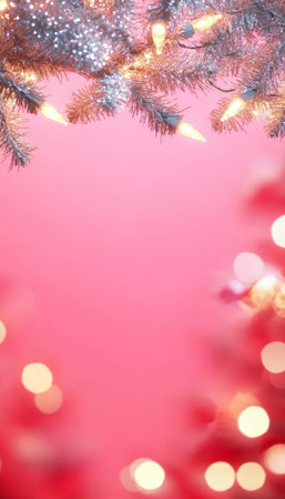 Elegant Christmas Card Design Featuring Silver Twinkling Lights on a Soft Pink Hued Backgroundの素材