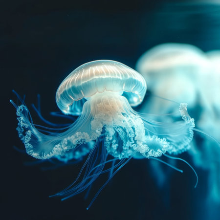 Jellyfish Gracefully Gliding Through Crystal-Clear Waters, A Stunning Display of Nature s Artistryの素材