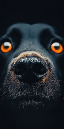 Intense Gaze of Rottweiler Mix in Detailed Head Shot with Unique Fur Colors and Captivating Visionの素材