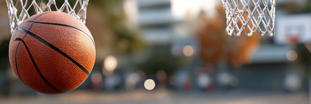 Dynamic Basketball Game Action Captured at Local School Gym, Showcasing Intense Scoring Momentsの素材