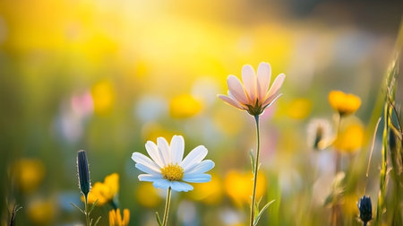 Vibrant Wildflowers in a Sunlit Meadow A Scenic Summer Landscape Full of Color and Serenityの素材