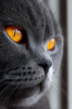 Elegant Scottish Fold Cat with Striking Gray Fur and Captivating Eyes, Posing Gracefullyの素材