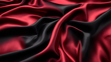 Luxurious Burgundy and Black Silk Drapery Background with Elegant Texture and Rich Color Wavesの素材