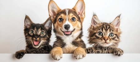 Charming Puppy and Playful Kittens Together in a Cozy Setting, Perfect for Pet-Themed Designs.の素材