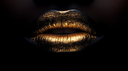 Golden Glamour Captivating Closeup of Stunning Lips with Bold Gold Design and Stylish Eleganceの素材