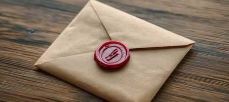 Vintage Inspired Letter Writing Set on a Rustic Wooden Table with Red Wax Seal and Envelopesの素材