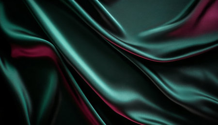 Luxurious Abstract Satin Fabric with Soft Green and Burgundy Hues for Elegant Textile Backgroundの素材