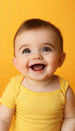 Adorable Newborn Baby with Cheerful Expression, Close-Up Portrait Filled with Joy and Innocenceの素材