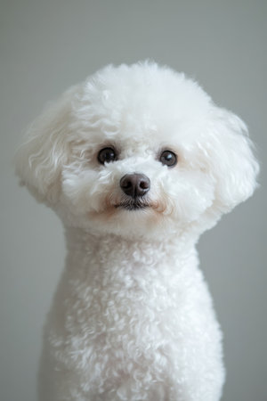 Charming Bichon Frise Dog Portrait with Adorable Expressions and Soft White Fur, Captivating Gazeの素材