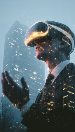 Innovative Executive Exploring Virtual Reality Integration in the Future of Urban Business Landscapeの素材