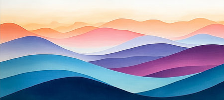 Serene Sunset Over Rolling Hills with Soft Gradient Colors and Gentle Waves of Tranquility in Natureの素材