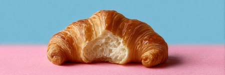 Deliciously Charming Half-Eaten Croissant Art on a Soft Pastel Background with Delightful Colorsの素材