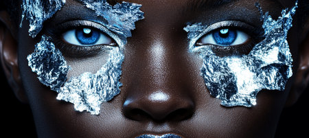 Elegant beauty portrait with silver accents and intense expression for fashion magazines.の素材