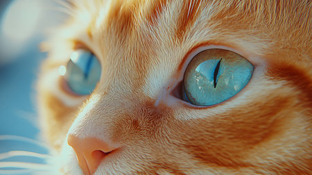 Charming Close-Up of a Playful Orange Kitten with Striking Blue Eyes, Capturing Pure Cutenessの素材