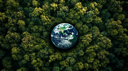 Aerial View of Lush Green Forests Surrounding a Serene Blue Lake, Emphasizing Nature s Beautyの素材