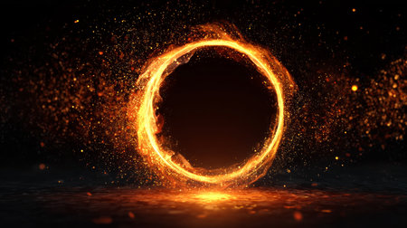 A Fiery Portal of Glowing Embers and Magical Particles Surrounded by a Dazzling Ring of Fireの素材