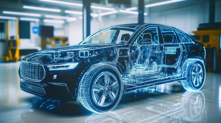 Innovative Electric Vehicle Charging Station with Modern Design and Advanced Technology Integrationの素材