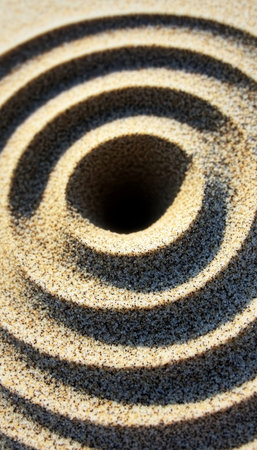 Serene Sand Patterns Spiral Designs Creating Dynamic Desert Landscapes for Reflective Contemplationの素材
