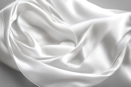 Elegant Swirling White Fabric with Soft Waves and Luxurious Drapery Texture, Seamless Backgroundの素材