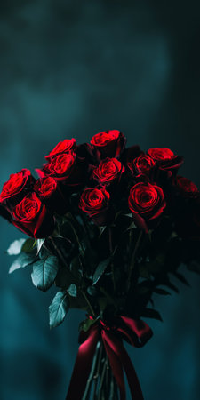 Elegant and Romantic Red Rose Bouquet with Silk Bow for Valentines Day and Special Occasionsの素材