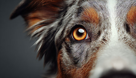 Close Up Portrait of a Handsome Australian Shepherd Showcasing Its Expressive Eyes and Fur Textureの素材