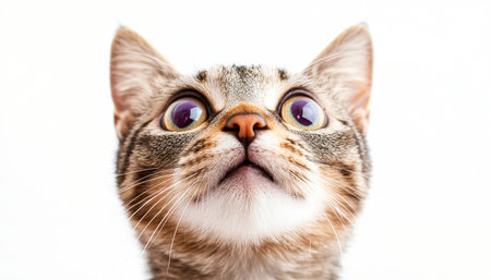 Adorable Brown Tabby Cat Portrait, Captivating Eyes and Playful Expression, Clean Backgroundの素材