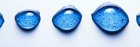 Macro Close-Up of Blue Water Droplets on Flat Surface, Showcasing Cool and Refreshing Textureの素材