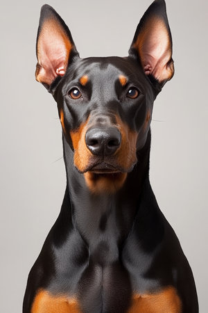 Elegant Doberman Pinscher Showcasing Stunning Features and Charismatic Presence in Studio Settingの素材