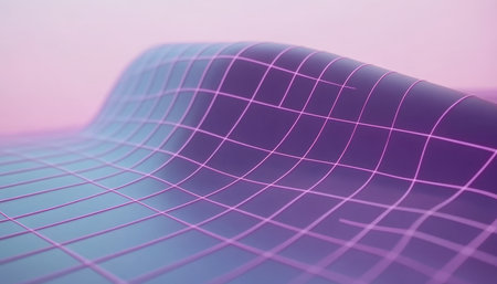 Vibrant Purple and Electric Blue Wave Structure with Ambient Haze and Radiant Illumination Effectsの素材