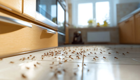 Tiny Invaders An Unwelcome Kitchen Infestation of Myriad Ants Crawling in Search of Foodの素材