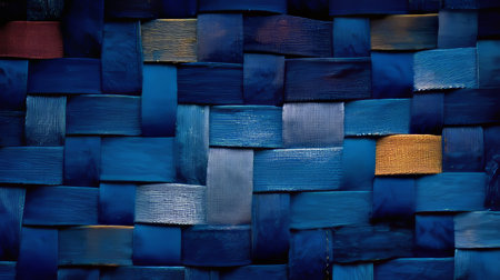 Intricate Blue Fabric Weave Design Featuring Various Shades of Indigo in Abstract Patchwork Styleの素材