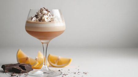 Elegant and Colorful Layered Dessert Display with a Fancy Chocolate Cocktail and Citrus Zestの素材