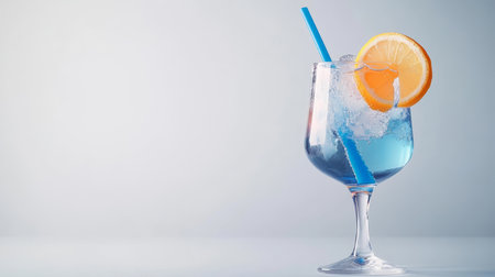 Refreshing Blue Lagoon Cocktail with Ice and Lemon Slice, Perfect for Summer Beverage Promotionsの素材