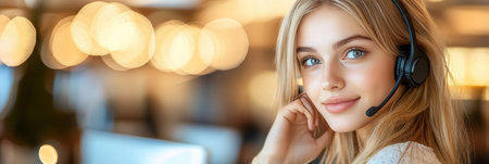 Professional Businesswoman Wearing Headset Offering Exceptional Customer Service and Tech Supportの素材