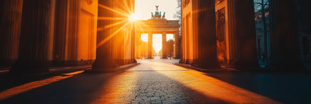 Majestic Brandenburg Gate in Berlin, Germany Iconic Landmark and Architectural Marvel at Sunsetの素材