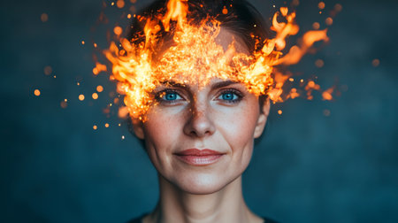 Woman Experiencing Burnout at Work from Extreme Pressure and Chronic Stress, Surreal Close-Upの素材