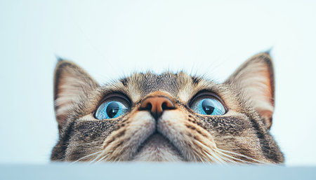 Stunning American Shorthair Cat with Striking Blue Eyes Posing Gracefully in Minimalist Settingの素材