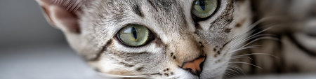 Adorable Singapura Cat Close-up Charming Expression, Bright Green Eyes, and Soft Gray Fur Textureの素材