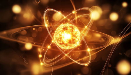 Vivid Atomic Collisions with Colorful Energy Illustrations in Nuclear Physics Conceptsの素材