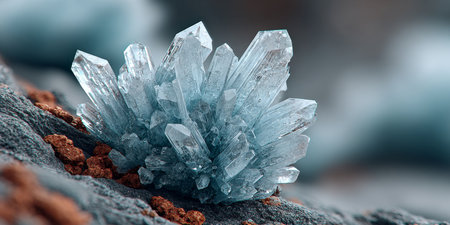 Abstract Crystallized Surface with Gemstone Texture, Ice Patterns, and Winter Fantasy Landscapeの素材