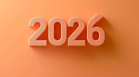 Vibrant Numbers Symbolizing the Optimistic Horizon of 2026 Against a Monochromatic Coral Backgroundの素材