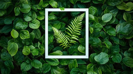A Vibrant Green Fern in a Geometric White Frame, Showcasing Nature s Minimalist Beautyの素材