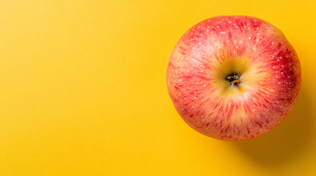 Fresh Red Apple on Bright Yellow Background Vibrant Studio Photography for Food Lovers.の素材