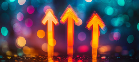 Futuristic Business Growth Display with Dynamic Arrows and Illuminated Charts for Presentationsの素材