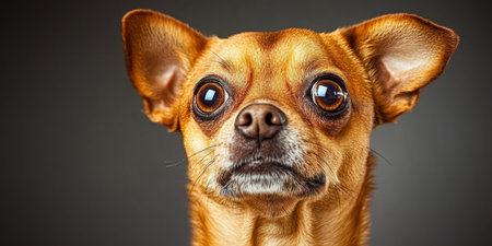 Charming Chihuahua Dog with Big Brown Eyes and Adorable Expressions Against a Grey Backgroundの素材