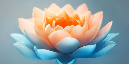 Macro Image of an Open Lotus Flower with Soft Pink and Light Blue Petals in a Gradient Shapeの素材