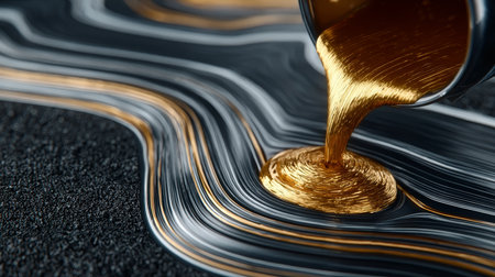 A Captivating Flow of Liquid Gold Cascading Over Dark Stone, Creating Mesmerizing Artistic Patternsの素材