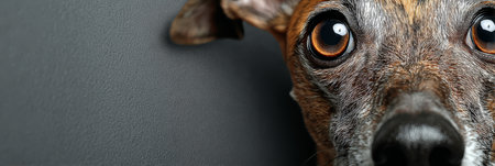 Curious Greyhound Dog with Striking Eyes Peering in Classic Gray Setting Close-Up Portraitの素材