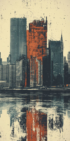 Futuristic City Skyline Artwork Showcasing Modern Architecture and Urban Life in a Metropolisの素材