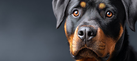 Majestic Rottweiler Portrait Featuring Black and Tan Coat with Loving Expression and Graceful Stanceの素材